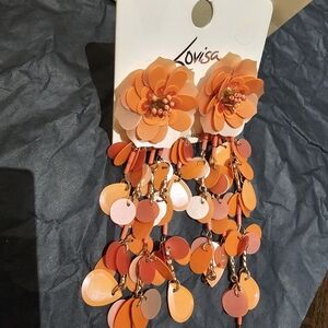 fabric petal flower earrings hand beaded long Tassel Earrings, lightweight